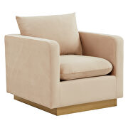 Beige velvet accent armchair with gold frame by Leisure Mod additional picture 2