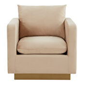 Beige velvet accent armchair with gold frame by Leisure Mod additional picture 3