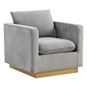 Light gray velvet accent armchair w/ gold frame by Leisure Mod additional picture 2