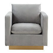 Light gray velvet accent armchair w/ gold frame by Leisure Mod additional picture 3