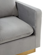 Light gray velvet accent armchair w/ gold frame by Leisure Mod additional picture 4