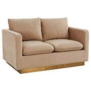 Modern style upholstered beige velvet loveseat with gold frame additional photo 2 of 6