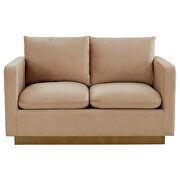 Modern style upholstered beige velvet loveseat with gold frame additional photo 3 of 6