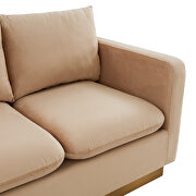 Modern style upholstered beige velvet loveseat with gold frame additional photo 4 of 6