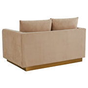 Modern style upholstered beige velvet loveseat with gold frame by Leisure Mod additional picture 6