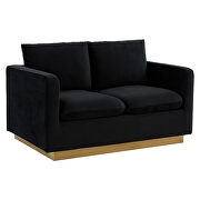 Modern style upholstered midnight black velvet loveseat with gold frame by Leisure Mod additional picture 2