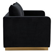 Modern style upholstered midnight black velvet loveseat with gold frame by Leisure Mod additional picture 5