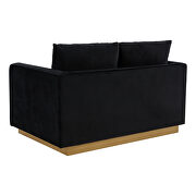Modern style upholstered midnight black velvet loveseat with gold frame by Leisure Mod additional picture 6