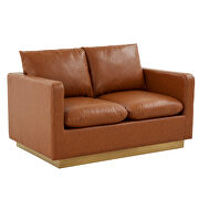 Modern style upholstered cognac tan leather loveseat with gold frame by Leisure Mod additional picture 2