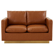Modern style upholstered cognac tan leather loveseat with gold frame by Leisure Mod additional picture 3
