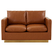 Modern style upholstered cognac tan leather loveseat with gold frame additional photo 3 of 6