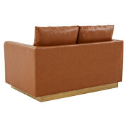 Modern style upholstered cognac tan leather loveseat with gold frame by Leisure Mod additional picture 6
