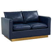 Modern style upholstered navy blue leather loveseat with gold frame by Leisure Mod additional picture 2