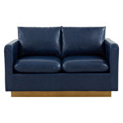 Modern style upholstered navy blue leather loveseat with gold frame by Leisure Mod additional picture 3