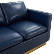 Modern style upholstered navy blue leather loveseat with gold frame by Leisure Mod additional picture 4