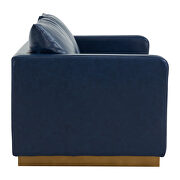 Modern style upholstered navy blue leather loveseat with gold frame by Leisure Mod additional picture 5