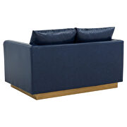 Modern style upholstered navy blue leather loveseat with gold frame by Leisure Mod additional picture 6
