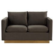 Modern style upholstered dark gray velvet loveseat with gold frame by Leisure Mod additional picture 3