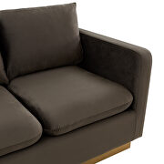 Modern style upholstered dark gray velvet loveseat with gold frame by Leisure Mod additional picture 4