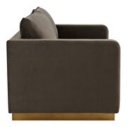 Modern style upholstered dark gray velvet loveseat with gold frame by Leisure Mod additional picture 5