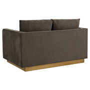 Modern style upholstered dark gray velvet loveseat with gold frame by Leisure Mod additional picture 6