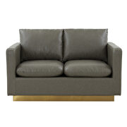 Modern style upholstered gray leather loveseat with gold frame by Leisure Mod additional picture 3