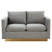 Modern style upholstered light gray velvet loveseat with gold frame by Leisure Mod additional picture 3