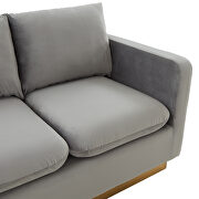 Modern style upholstered light gray velvet loveseat with gold frame by Leisure Mod additional picture 4
