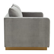 Modern style upholstered light gray velvet loveseat with gold frame by Leisure Mod additional picture 5
