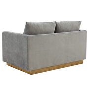 Modern style upholstered light gray velvet loveseat with gold frame by Leisure Mod additional picture 6