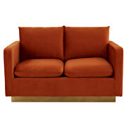 Modern style upholstered orange marmalade velvet loveseat with gold frame by Leisure Mod additional picture 3