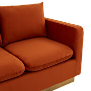Modern style upholstered orange marmalade velvet loveseat with gold frame by Leisure Mod additional picture 4