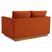 Modern style upholstered orange marmalade velvet loveseat with gold frame by Leisure Mod additional picture 6