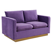 Modern style upholstered purple velvet loveseat with gold frame by Leisure Mod additional picture 2