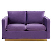 Modern style upholstered purple velvet loveseat with gold frame by Leisure Mod additional picture 3