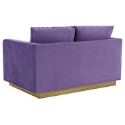 Modern style upholstered purple velvet loveseat with gold frame by Leisure Mod additional picture 6