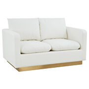 Modern style upholstered white leather loveseat with gold frame by Leisure Mod additional picture 2