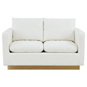 Modern style upholstered white leather loveseat with gold frame additional photo 3 of 6