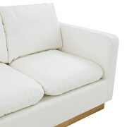Modern style upholstered white leather loveseat with gold frame additional photo 4 of 6