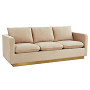 Modern style upholstered beige velvet sofa with gold frame by Leisure Mod additional picture 2