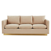 Modern style upholstered beige velvet sofa with gold frame by Leisure Mod additional picture 3