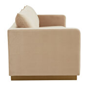 Modern style upholstered beige velvet sofa with gold frame by Leisure Mod additional picture 5