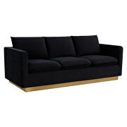 Modern style upholstered midnight black velvet sofa with gold frame by Leisure Mod additional picture 2