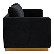 Modern style upholstered midnight black velvet sofa with gold frame by Leisure Mod additional picture 5