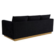 Modern style upholstered midnight black velvet sofa with gold frame by Leisure Mod additional picture 6