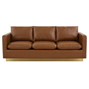 Modern style upholstered cognac tan leather sofa with gold frame by Leisure Mod additional picture 3