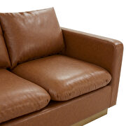 Modern style upholstered cognac tan leather sofa with gold frame by Leisure Mod additional picture 4