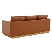 Modern style upholstered cognac tan leather sofa with gold frame by Leisure Mod additional picture 6