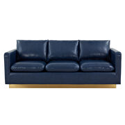 Modern style upholstered navy blue leather sofa with gold frame by Leisure Mod additional picture 3