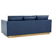Modern style upholstered navy blue leather sofa with gold frame by Leisure Mod additional picture 6